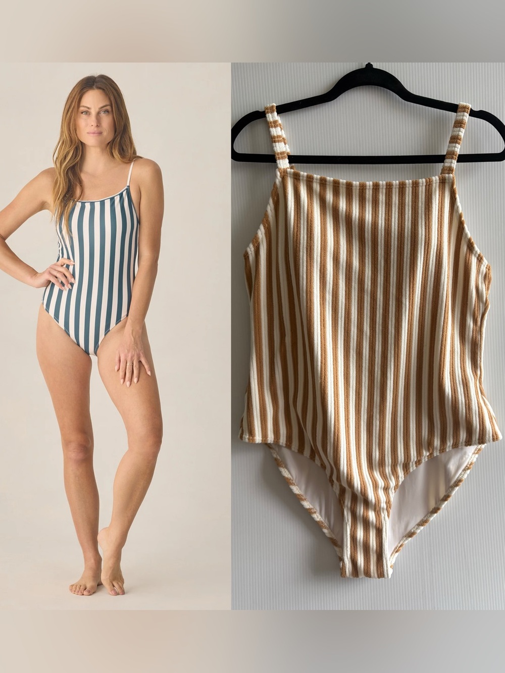 XL NEW Rylee + Cru Terry Striped Swimsuit